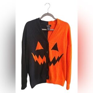 Hot Topic Halloween Black and Orange Pumpkin Cardigan